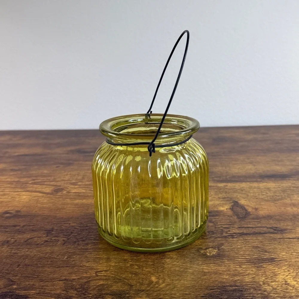 Ribbed Yellow Glass Candle Holder